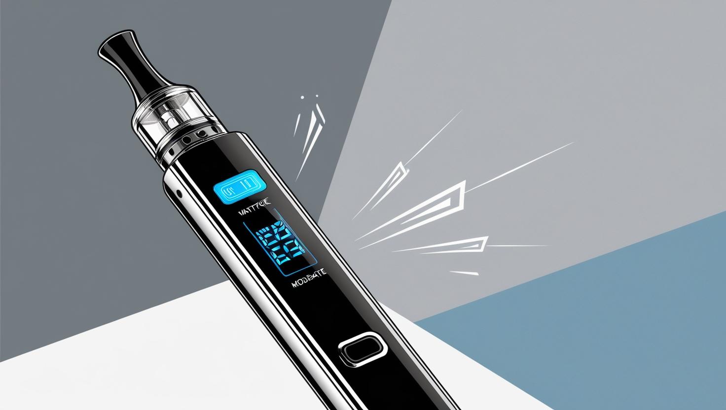 Vape-Gerät mit sichtbarem Wattage-Display vor Hintergrund mit Symbolen für niedrige, mittlere und hohe Wattage – leicht verständliche Erklärung für Anfänger.